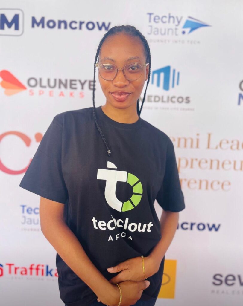 Image of a young lady on Techclout Africa T-shirt